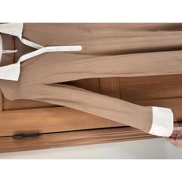 NWT By Anthropologie Ribbed Polo Mini Dress Long Sleeve Tan Women’s size Large - Picture 11 of 12